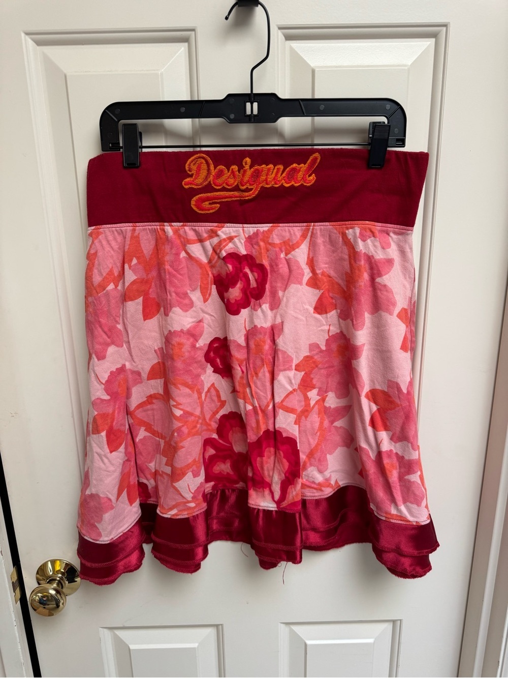 Desigual Pink Red Floral Tiered Skirt